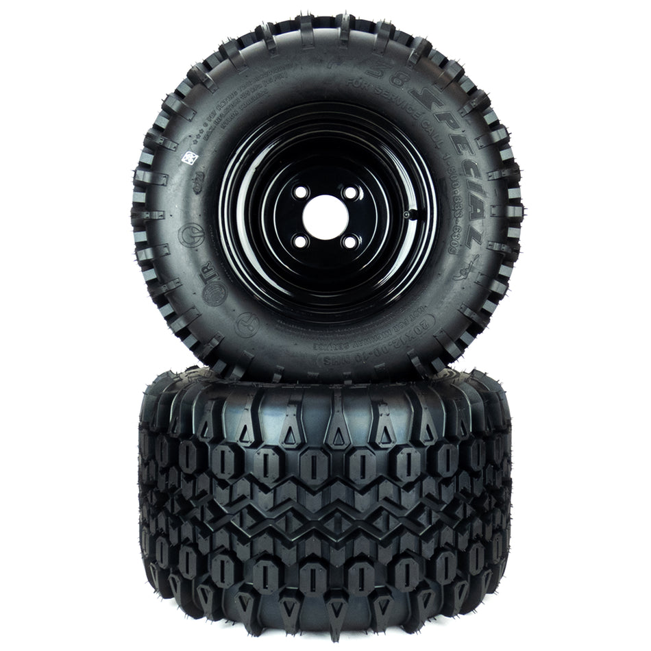 (2) Aggressive Deep Lug Tire Assemblies 20x12.00-10 for Hustler Raptor SD 54 60 601349