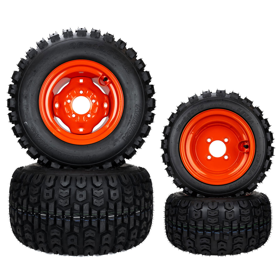 (4) All Terrain Tire Assemblies 26x12.00-12 18x8.50-10 Fits Kubota BX Series K2561-17100 K2581-18420