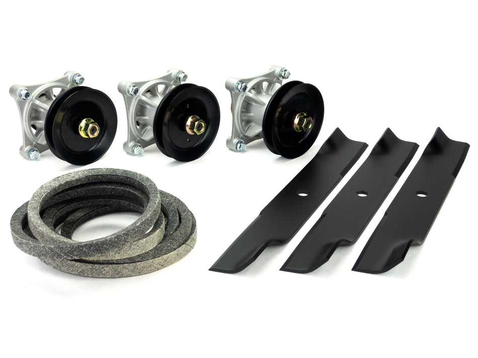 Deck Rebuild Kit for Hustler Raptor 52" Spindles Blades Pulleys Belt 604214 603995 603988 791988