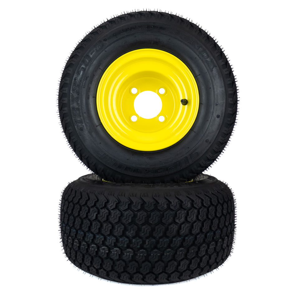 (2) Super Turf Tire Assemblies 18x8.50-8 Fits John Deere ZTrak Z225 Z335 Z355 M160634