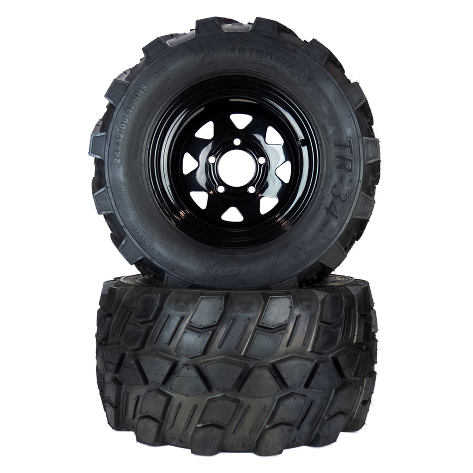 (2) Aggressive Tire Assemblies 24x12.00-12 Fits Gravely Pro-Turn 300 07101511