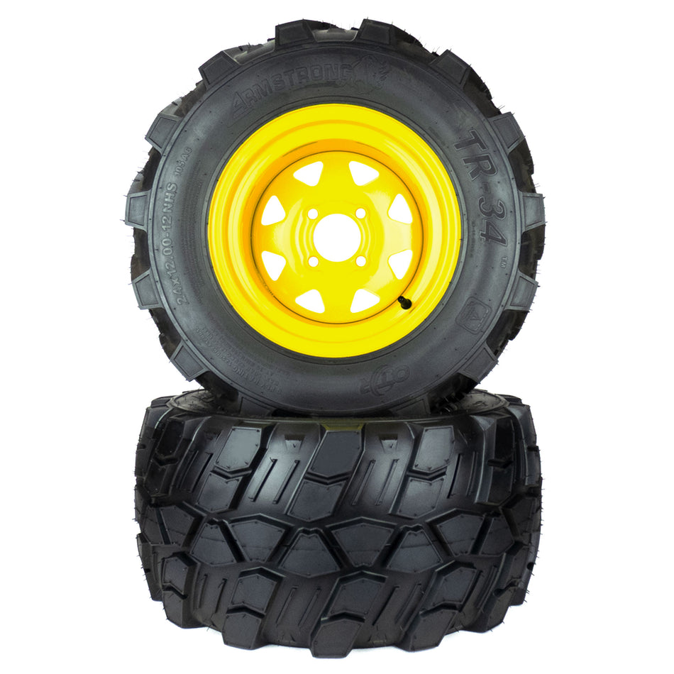 (2) Aggressive Tire Assemblies 24x12.00-12 Fits John Deere ZTrak Pro TCA17309