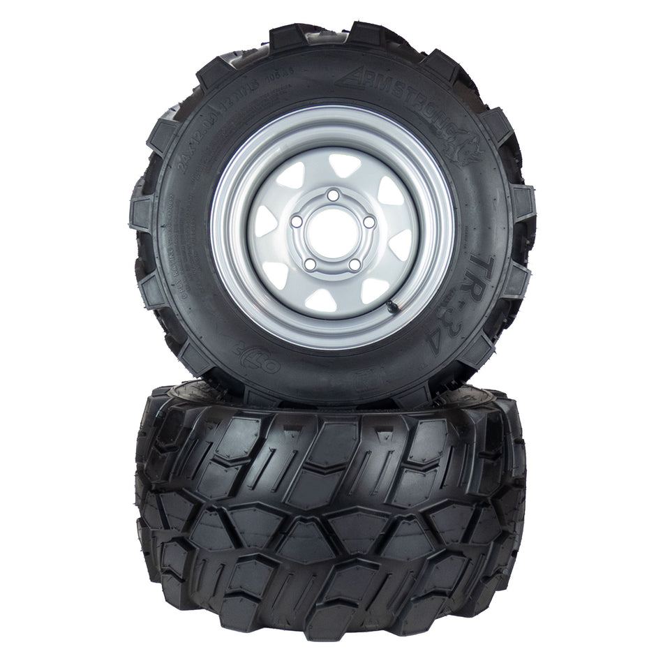 (2) Aggressive Tire Assemblies 24x12.00-12 Fits Hustler Super Z 60" 606968