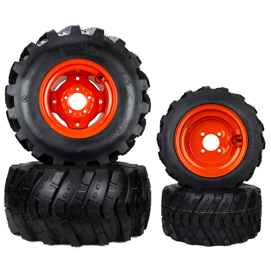 (4) Aggressive Tire Assemblies 26x12.00-12 18x8.50-10 Fits Kubota BX Series K2561-17610 K2581-18610