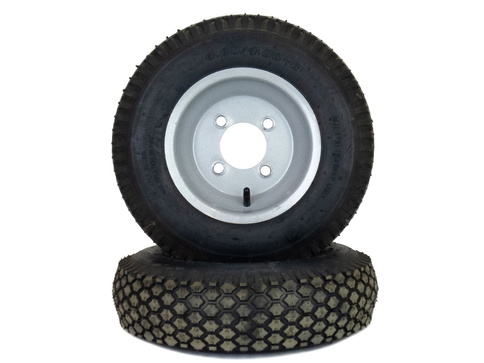 (2) Turf Tread 4.80/4.00-8 All Purpose Cart Wheels and Tires 4 Lug Silver