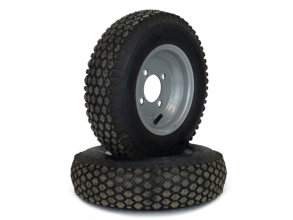 (2) Turf Tread 4.80/4.00-8 All Purpose Cart Wheels and Tires 4 Lug Silver