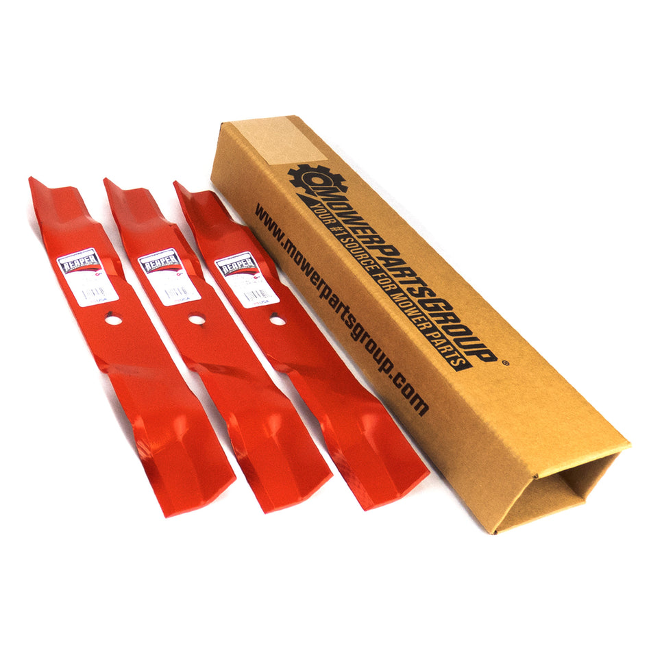 (3) Hustler 48" Cut Mulching blades Fit  Hustler FasTrak Sport X-One 601123