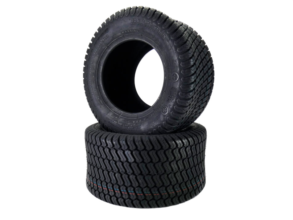 (2) 20x10.00-10 Turf Tires 4 Ply Lawn Mower and Garden Tractor 20x10x10 20x10-10